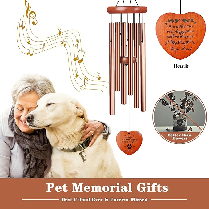 Dog Memorial Gifts, Pet Memorial Gift, 28" Golden Dog Memorial Wind Chime, Pet Loss Remembrance Passing Away Gift