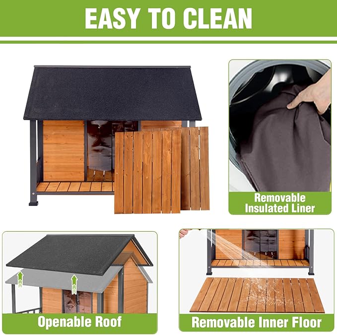 GUTINNEEN Extra Large Heated Dog House for Outside XXL Insulated Dog House Outdoor Dog Kennel with Safe Heated Pad, Chew-Proof Metal Frame, Thermal Liner for Large Dog Breeds, 44.5" L x 45" W x 35" H