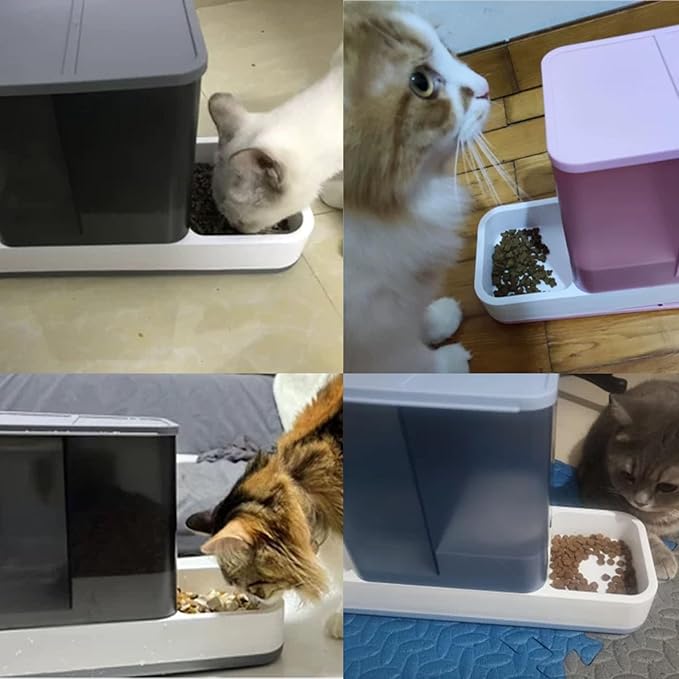 Tfwadmx Automatic Cat Food and Water Dispenser Gravity Dog Feeder Auto Cat Feeder 2 in 1 Pet Food Dispenser for Cats Small Dogs(Pink)