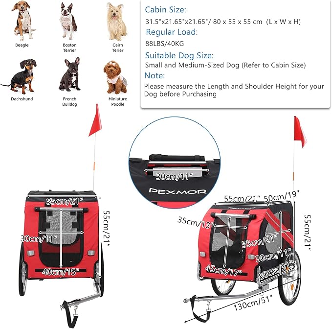 PEXMOR Dog Bike Trailer - Folding Pet Cart w/Universal Hitch, Cargo Carrier for Dog & Quick Release 20" Wheels & 3 Entrances