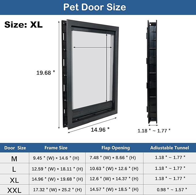 CEESC Large Dog Door with Soft Transparent Magnetic Flap and Snap-in Closing Panel, Premium PVC Plastic Pet Door for Large Dogs(XL,Black)