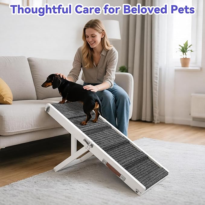 2026 Upgraded Dog Ramp for Couch, Foldable Small Dog Ramp for Sofa, 4 Adjustable Height from 13'' to 21", Portable Stable Pet Step with Non-Slip Pad, Pet Ramps Use for Couch Stairs, White