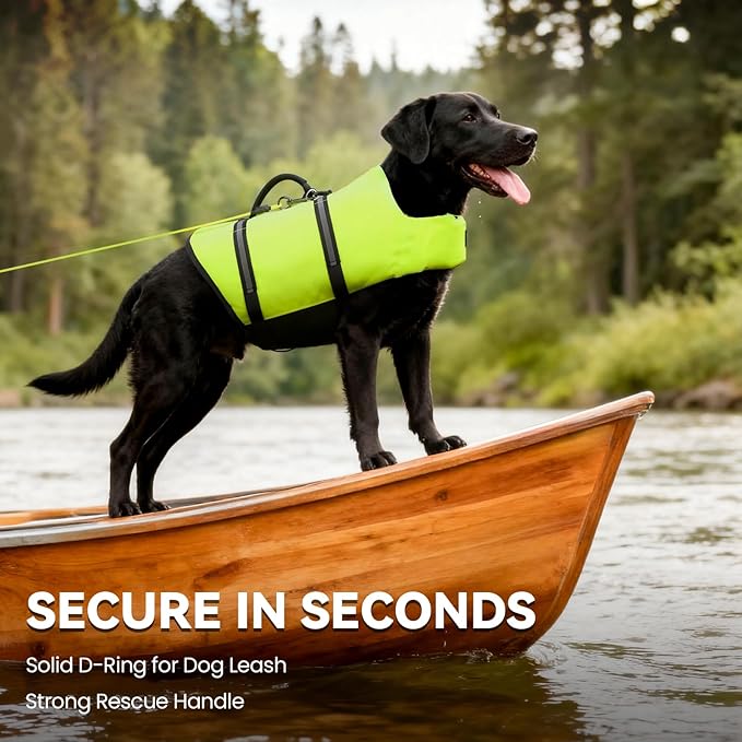 VIVAGLORY Rip Stop Dog Life Vest, Swimming Vest with Handle, Buoyancy for Doggy Puppy, Dog Life Jacket for Swimming & Boating, XL, Bright Yellow