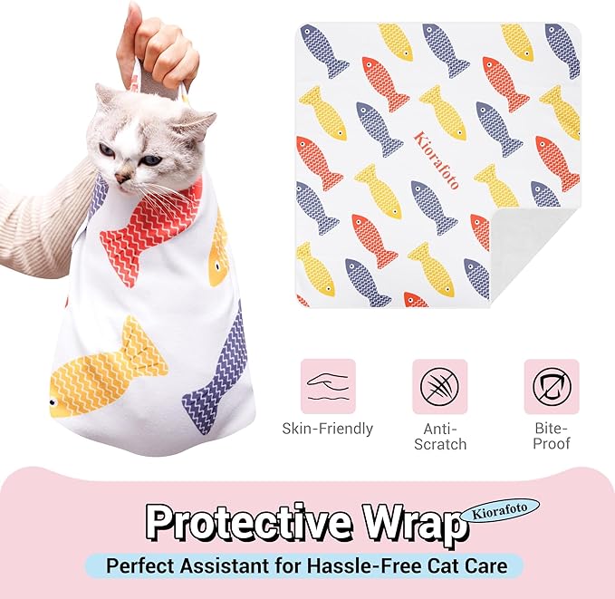 Kiorafoto 35.4" Extra Large Cat Wrap for Cutting Nails，Self-Stick Cat Grooming Wrap for Adult Cat & Small Dog, Anti-Scratch Cat Restraint Calming Wrap for Medicine, Cat Swaddle Wrap Grooming Supplies