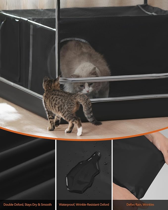 DINMO Large Cat Cage, Cat Enclosure Indoor with Litter Box, Cat Playpen for Adult Cats, Kittens & Small Animals, Multi-Level Kennel, Pet Playpen with Waterproof Floor, Black