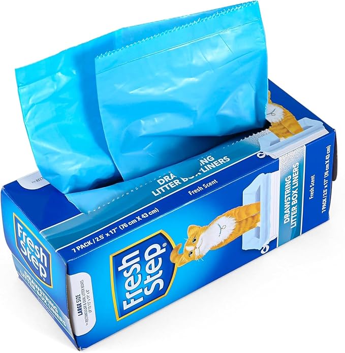 Fresh Step Drawstring Cat Litter Box Liners, Scented Heavy Duty Kitty Litter Bags for Large Oval or Rectangle Pans, Helps Contain Odor and Mess, Easy Lift Out Cleanup, 30 x 17 in, 7 Count - 3 Pack
