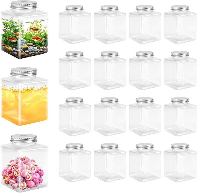 20 Pcs Plastic Fish Bowl with Lids, 17 oz Small Gold Fish Tank, Fishbowl for Drinks, Candy, Carnival Games, Halloween, Table Centerpieces, Party Decorations, Favors