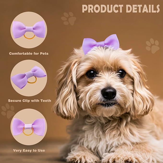 Puppy Dog Hair Bows: 2 inches with Rubber Bands Small Pet Grooming Girl Doggy Accessories 60pcs (30 Pairs)