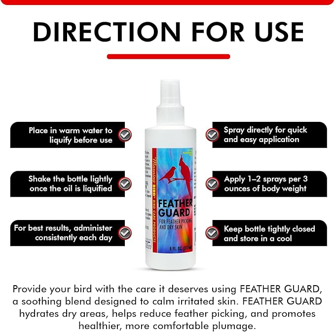 Morning Bird Feather Guard Spray for Birds 8 fl oz – Soothes Irritated & Itchy Skin – Helps Reduce Feather Picking – Promotes Healing & Feather Growth – No-Rinse Daily Care Formula