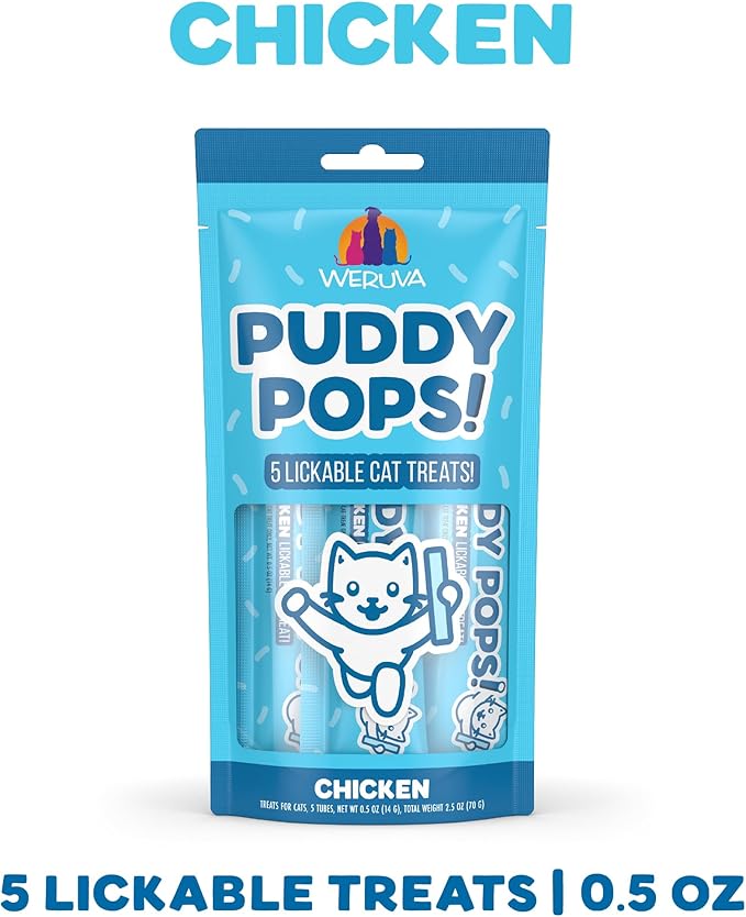Weruva Puddy Pops, Chicken Lickable Cat Treats, 0.5oz Tube, Pack of 5