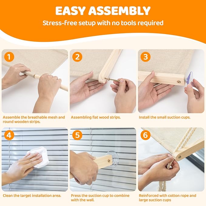 Cat Window Perch with 2 Steps, Easy to Assemble Hammock for Window Indoor/Outdoor Cat Seat/Bed Supports 40 lbs (Drilling-Free)