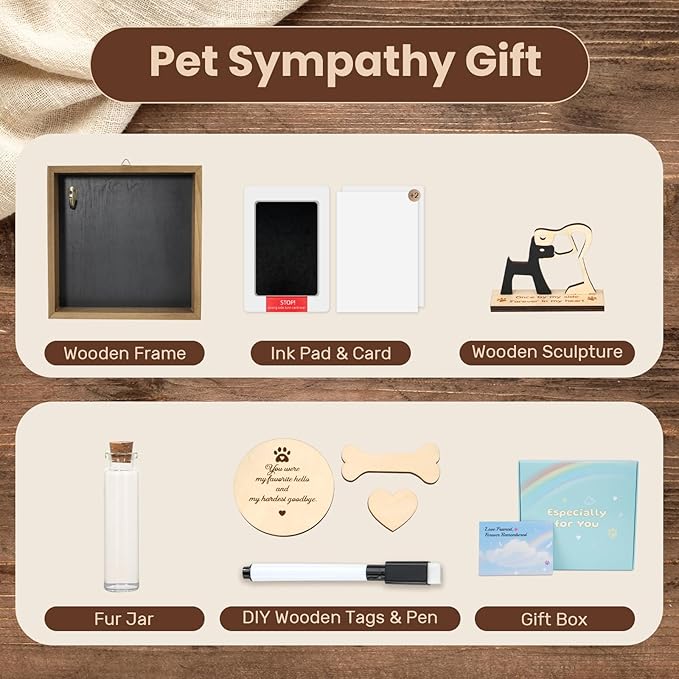 Pet Memorial Gifts for Dogs, 8.6'' Pet Memorial Shadow Box, Loss of Dog Sympathy Gift with Paw Print Kit, Fur Jar, Dog Passing Away Gifts for Tabletop Display & Wall