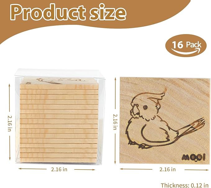 16 Pack Natural Balsa Wood Bird Chew Toys - World's Softest Wood, Safe Chewing Toys for Parakeets, Cockatiels, Lovebirds & Small Medium Birds.