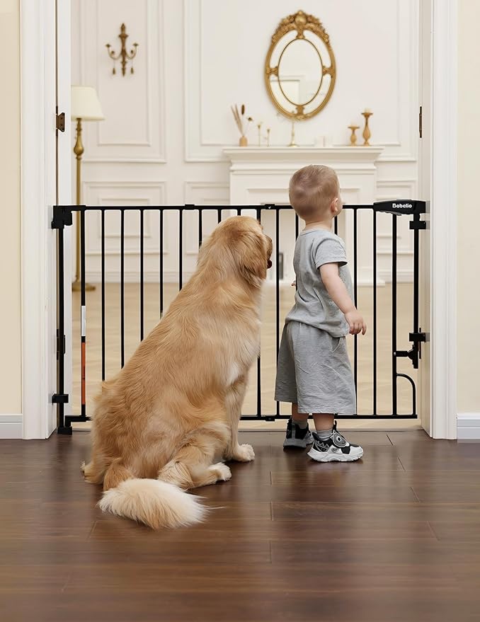 Babelio Removable & No Bottom Bar Baby Gate, 29-43" Hardware Mounted (Drill Needed)| Wide Walk-Thru| Auto-Close Safety Dog/Pet Gate for Stairs & Doorways (Black, 29-43" W, 30" H)