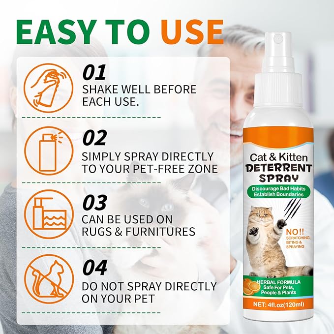 Cat Deterrent Spray - Cat Repellent Indoor, Stop Scratching Furniture, Walls, Cords & Plants, Natural Herbal Formula, No Scratch Training Aid, 4oz