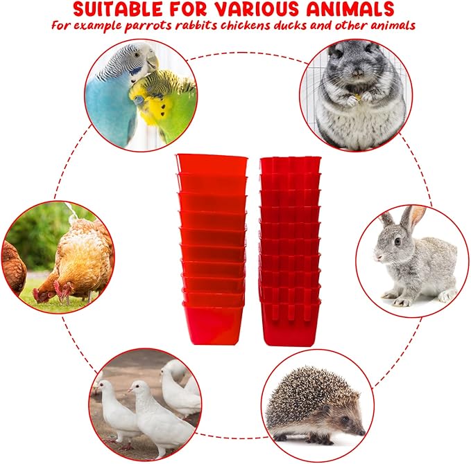 20 Pcs Chicken Coop Feeder Water Cup,16 oz Cage Cups Chicken Feeder Waterer, Cage Cups Birds Hanging Feeders, Chicken Feeder Water Bowl for Parakeet Poultry Pigeon Bunny Wire Cage (Red)