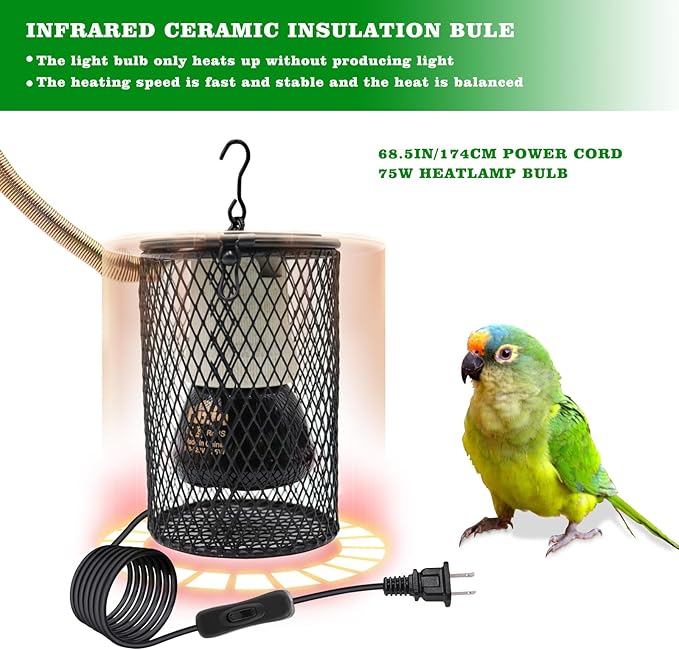 Bird House Incubator, Bird Nesting Box with Heat Lamp, 75W Ceramic Heat Emitter Heater Lamp, Birdcage Accessories, Suitable for Parrot Parakeet Cockatiel Lovebirds Budgie