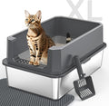 Stainless Steel Litter Box, Extra Large Litter Boxes for Big Cats, XLarge Metal Cat Litter Box with Lid, Anti-Urine Leakage XL Box with High Sides, Easy Clean, Non-Sticky, Scoop Included