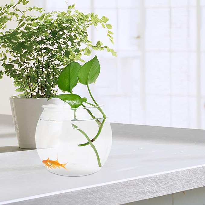 jojofuny Small Round Plastic Fish Bowl Aquarium Tank, Drop-Resistant Desktop Ecological Fish Living Tank for Goldfish and Betta, Medium Size for Home and Office Decor