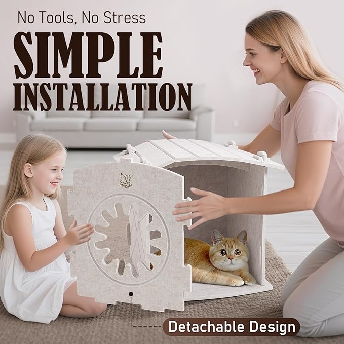 Apasiri Cat Houses for Indoor Cats: Felt Cat House Cave Cathouse, Scratch-Resistant Warm Insulated Covered, Hideaway Tent for Anxiety Relief Gift