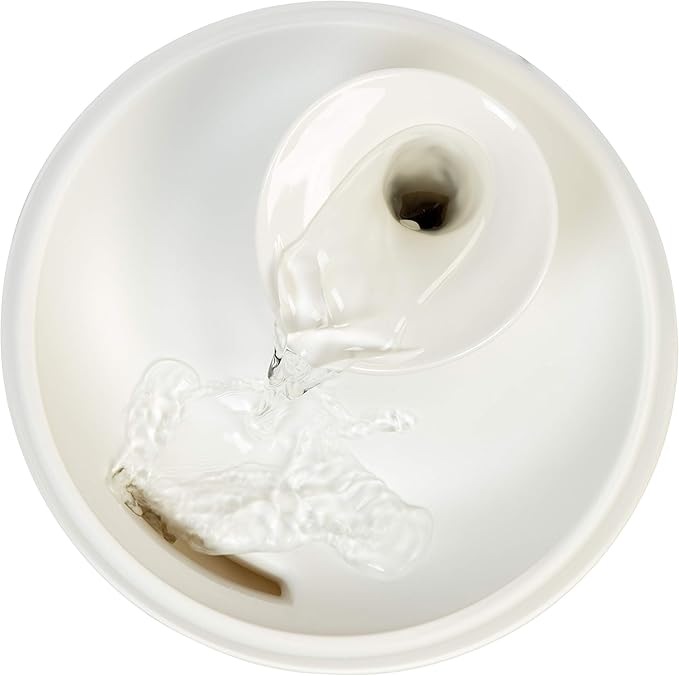 IRIS USA Cat Water Fountain, 44oz / 1.3L, Kitty Spout, Dog Fountain Water Bowl, Silent and Replaceable Charcoal Filter, White
