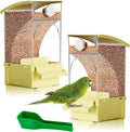 Hamiledyi 2Pcs Automatic Bird Feeder No Mess Bird Cage Feeder Transparent Acrylic Parrot Seed Food Container with Perch Cage Accessories for Parakeet Finch Lovebirds Budgies Canary (Yellow)