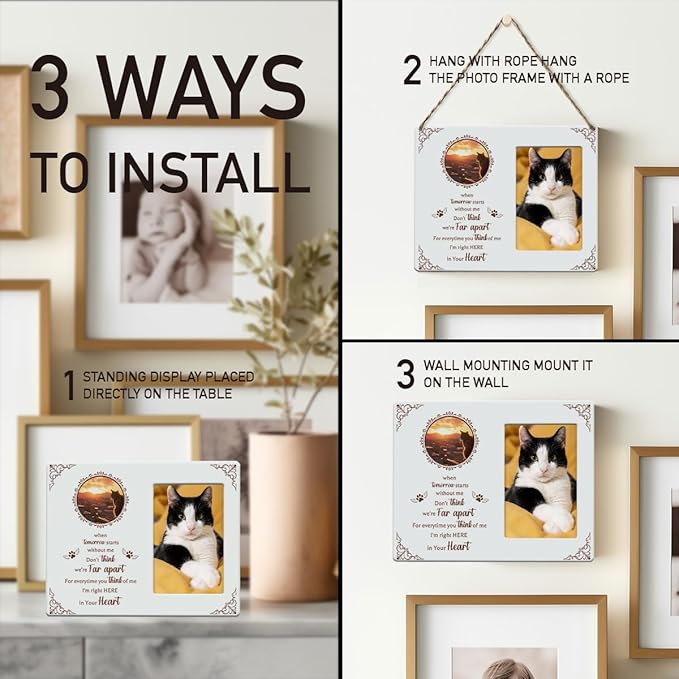 IAXIC Pet Cat Memorial Gifts for Loss of Cat, Sympathy Gift Memorial Picture Frame, Pet Memory Photo Frame, Cat Passing Picture Frames Memorial