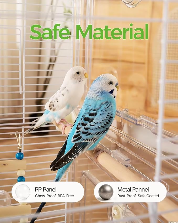 Clear View Bird Cage, Indoor & Travel Small Birdcage for Parakeet, Parrot, Budgies, Cockatiels, Canary |Easy Clean Safe Materials (Gray, Medium)