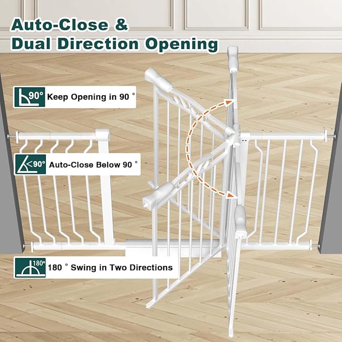 Fairy Baby 29.5"-53.1" Extra Wide Baby Gates for Doorways, Safety Child Gate for Kids Dog, Metal Auto Close Stair Gates Indoor for Toddler Pressure Mount Kit, Arched Décor Walk Thru Garden Gate, White