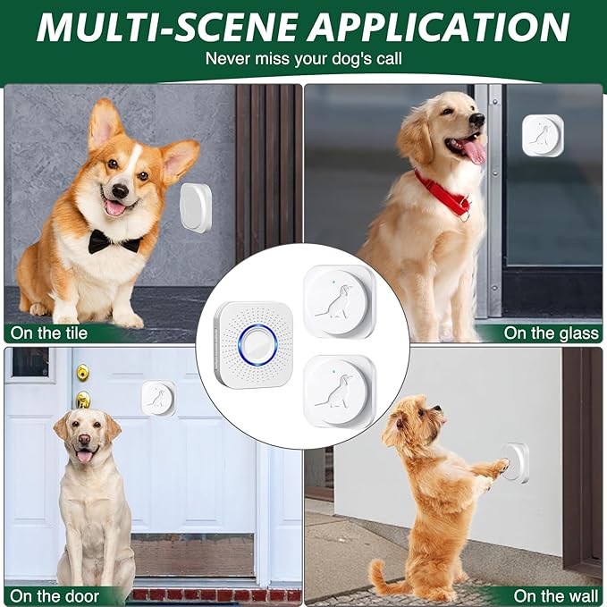 Dog Door Bell for Potty Training, Smart Wireless Doggie Doorbell to Go Outside, 1000 Feet Long Range with IP65 Waterproof Touch Button, 20 Melodies & Adjustable Volume (2 Button)
