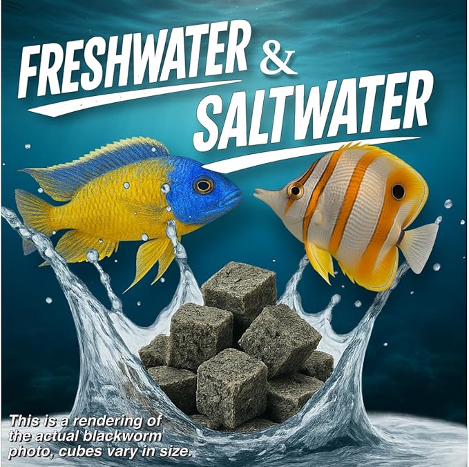 Freeze Dried California Blackworms - All Natural - (100+ Cubes) - Perfect for Marine & Tropical Aquariums - High Protein, No Preservatives - Ideal Live Blackworms Alternative Fish Food (25 Grams)
