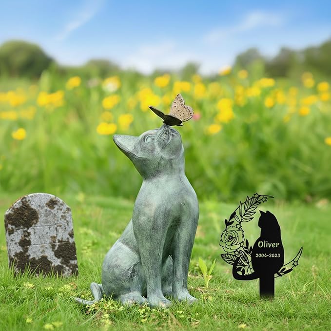 Custom Cat Grave Marker Outdoor, Personalized Metal Cat Memorial Grave Stake with Name and Date, Outdoor Waterrproof Cats Memorial Plaque