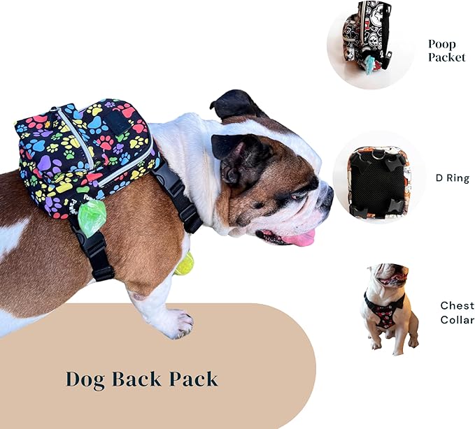PawLook Dog Backpack to Wear with Chest Harness Self Carrier dogbag with Additional Pocket for Poop Bag Anti Slip Stylish Dog Bag for Your pet Street Smart Serie Pawsup Orange M