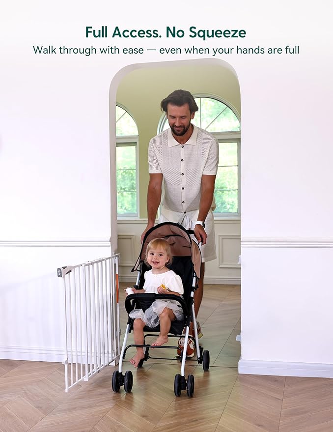 Babelio Baby Gate for Stairs, Kitchen & Doorways, No Bottom Bar| Easy Installation| One-Handed Operation| Auto-Close| Hardware Mount (Drill Needed) Safety Dog Gate (White - B17, 29-49" W, 28" H)