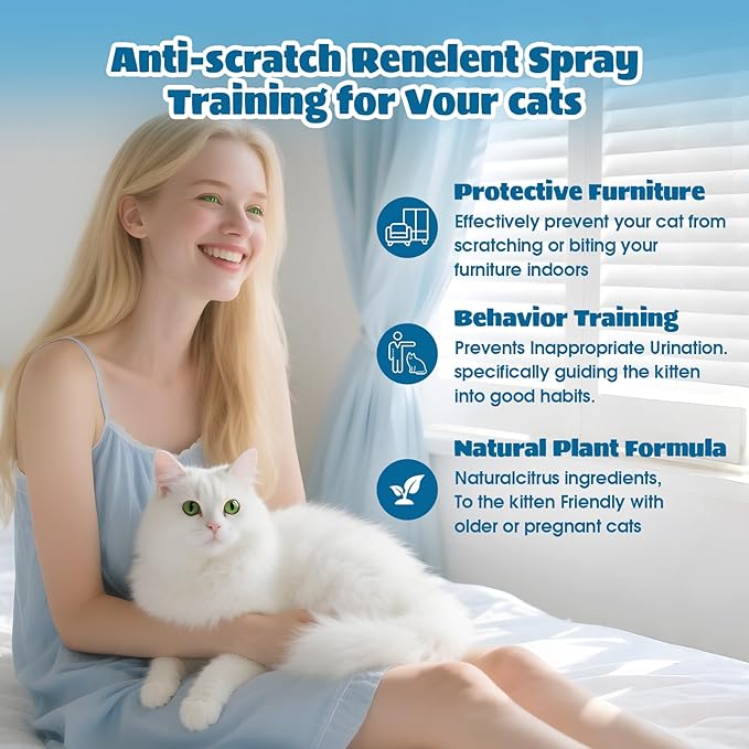 Cat Deterrent Spray - Indoor & Outdoor Cat Repellent, Stops Cats from Scratching Furniture, Carpets, Sofas, Curtains and Urine Marking - Effective Anti-Scratch Training Aid (blue1)
