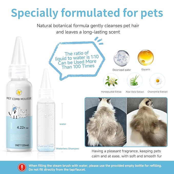 Pet Steam Brush for Dog & Cat – 3-in-1 Spray Hair Removal Comb – Steam for Shedding & Grooming – Water Brush for Long & Short Haired Pets – Spritz Defur Comb