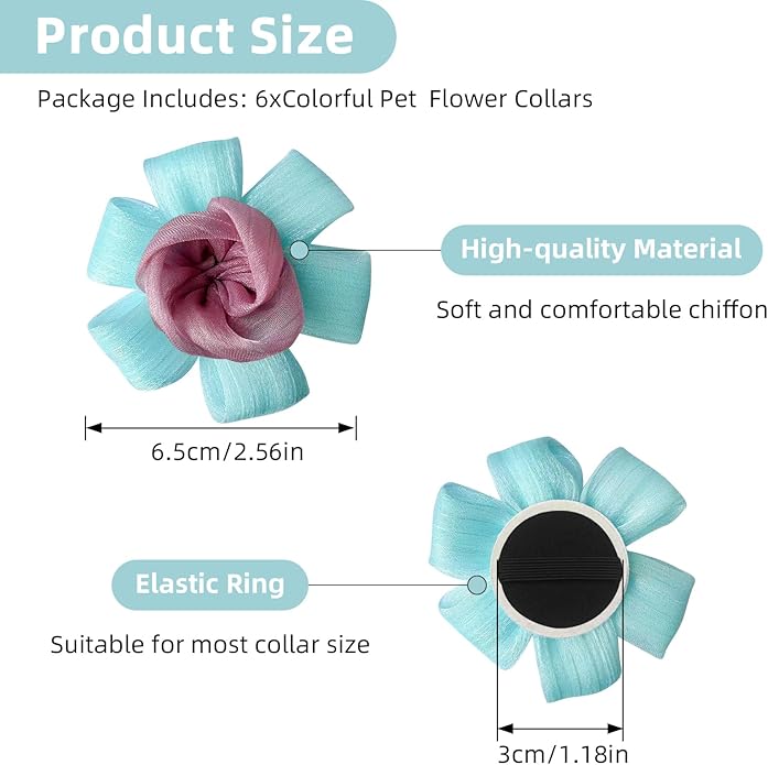 6Pcs Dog Collar Accessories, Floral Charms Decorations for Cats and Dogs