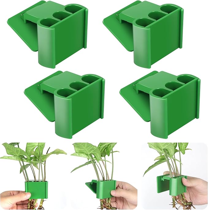 3 Holes Upgraded Aquatic Plant Cup Aquarium Plant Holder for Tank,Aquascape Accessories Decorations- Green 4 Pcs