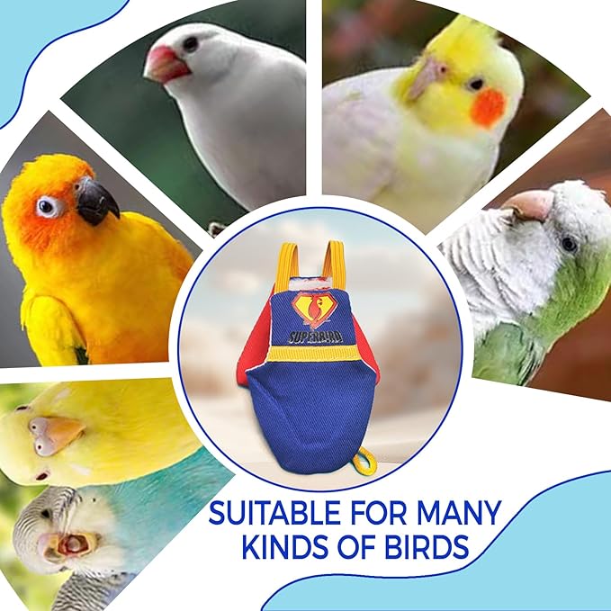 Bird Diaper Cockatiel Clothes Flight Suite, Reusable Parrot Nappy with Waterproof Inner Layer (Blue-L)