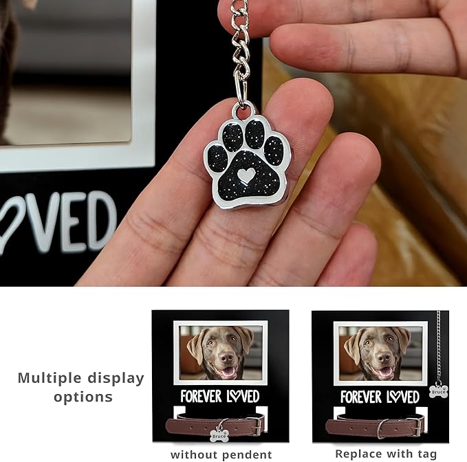 MYPAWLETS Dog/Cat Collar Memorial Frame with Paw Print Charm,Pet Loss Sympathy Gift,Pets Memorial Gift for Loss of Dog,Forever Loved Pet Keepsake Frame,Dogs Passing Away Gifts
