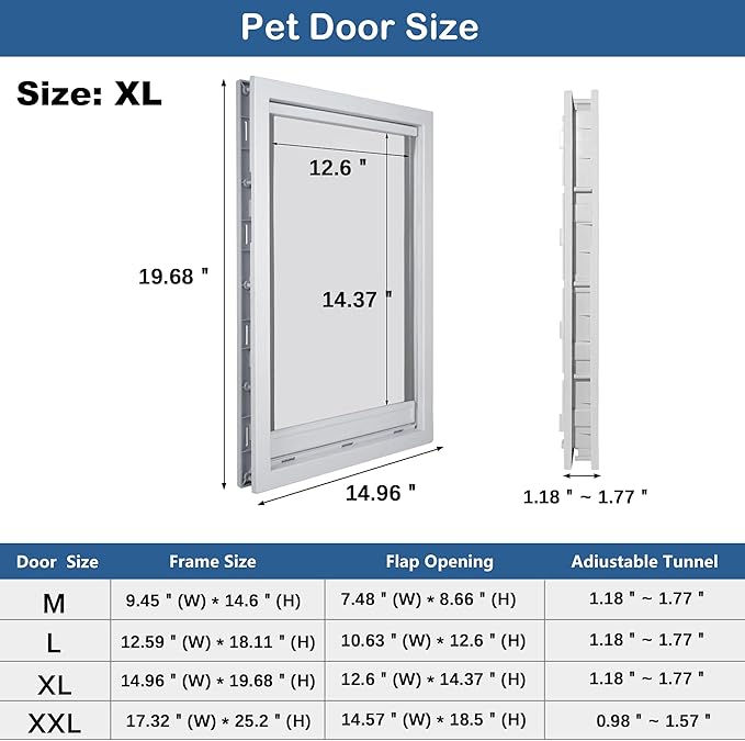 CEESC Large Dog Door with Soft Transparent Magnetic Flap and Snap-in Closing Panel, Premium PVC Plastic Pet Door for Large Dogs(XL,White)