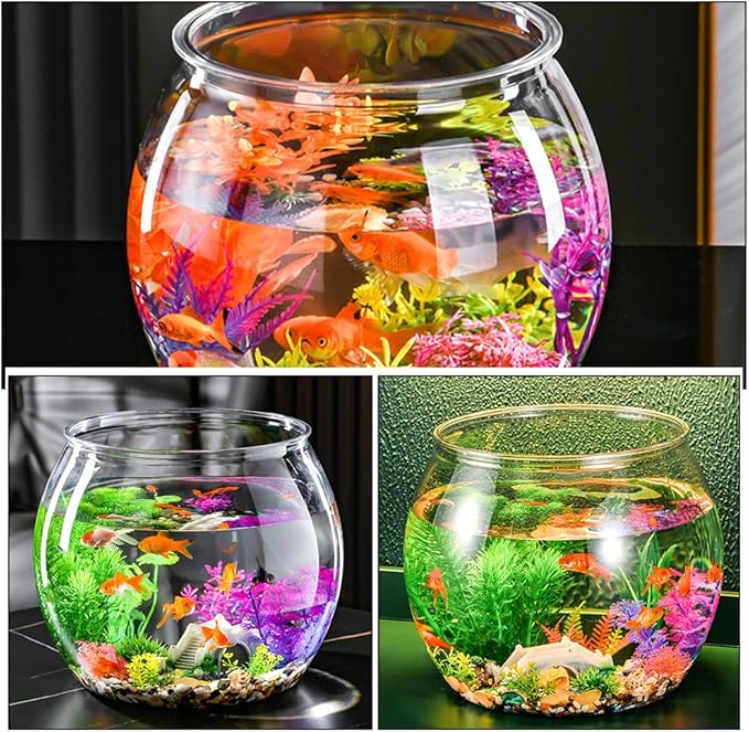 Angoily 5.11 Inch Transparent Plastic Fish Bowl Small Round Aquarium Tank for Goldfish Desktop Office Home Decor Portable Small Aquarium