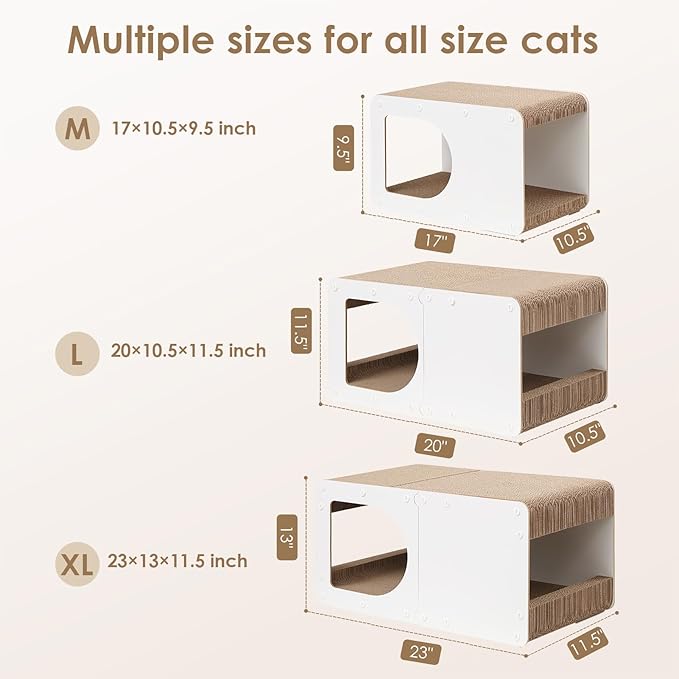 EHEYCIGA Cardboard Cat Scratcher House, 23-Inch Corrugated Cat Scratcher for Indoor Cats, Extra Large Scratching Board Pad, White
