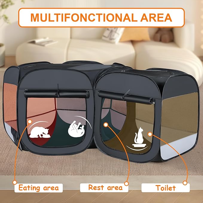 Portable cat playpen, 2-in-1 Dog playpen Indoor, Puppy Dog Play Pen for Indoors, cat cage Crate for Dogs Indoor, Independently Usable cat Tents for Indoor Cats, Collapsible pet playpen(Large)
