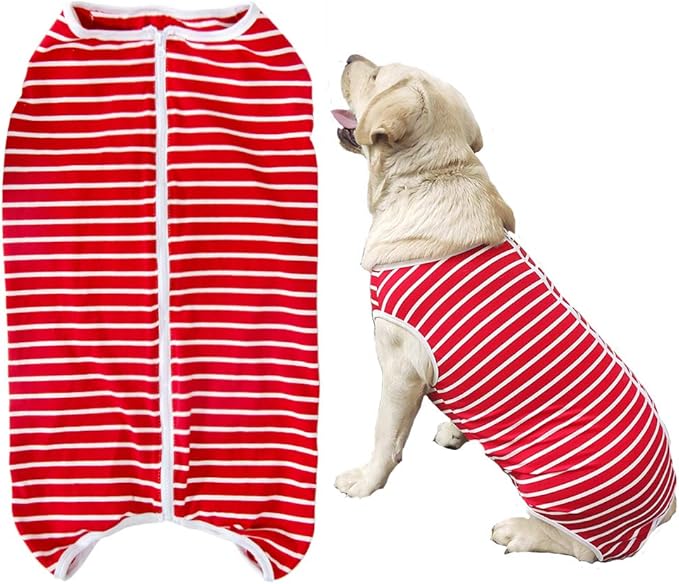 Dog’s Recovery Suit Post Surgery Shirt for Female Male Dog, E-Collar Alternative Wound Protective Clothes (red white-4xl)