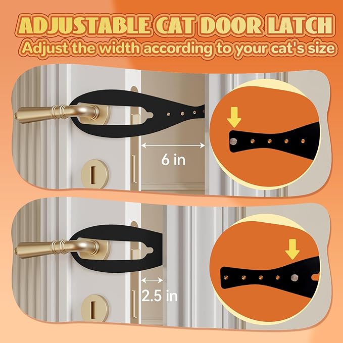 TGIOW Cat Door Latch, 2 Pcs Cat Door Stopper Pet Door Latch to Keep Dog Out of Litter Box and Food, Door Prop for Cat with 5 Adjustable Size Strap 2.5-6" Wide, No Measuring, Easy to Install, Black