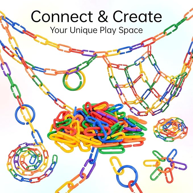 Sukh 250pcs Plastic C Clips Hooks Chain Links - Interchangeable Rainbow C-Links for Pet Parrot Parakeets Rat Sugar Glider Small Bird Cage Toys, Children Learning Supplies.