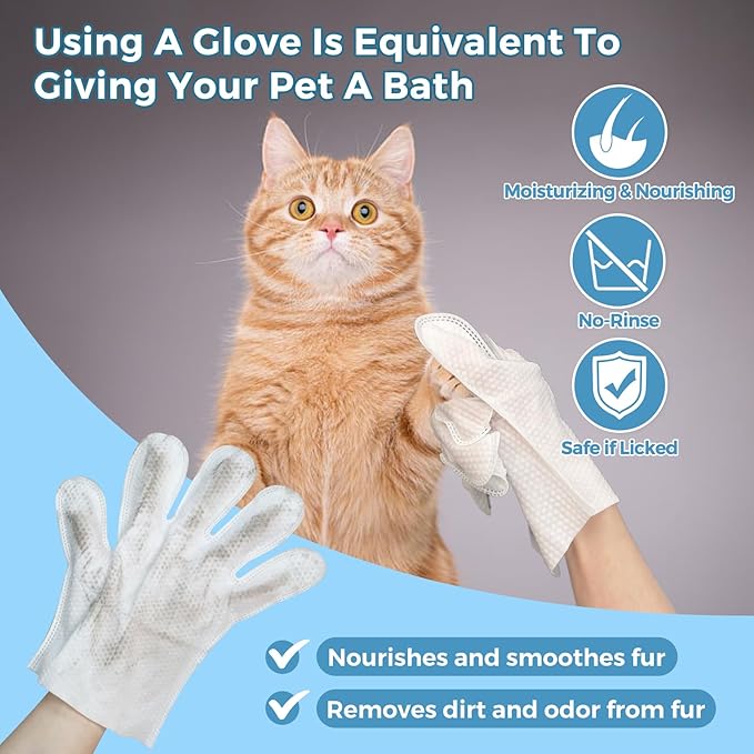 Vannon Portable Pet Bathing Wipes for Dogs & Cats, Cleaning & Odor-Controlling Extra Thick Grooming Glove Wipes for Daily Care and Traveling, Rinse Free, Nourish Fur, Individually Packaged, 15 PCS
