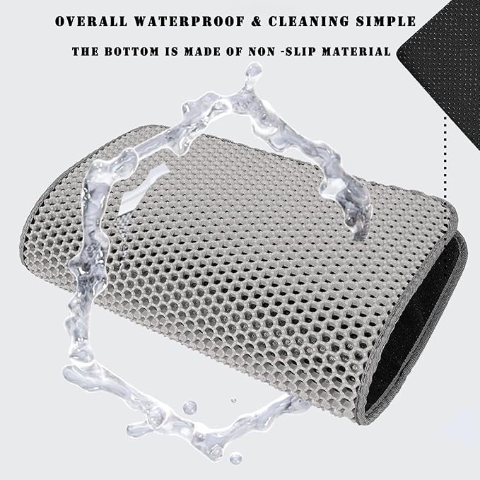 HCY&WLD Cat Litter Mat, 45x26/35x24/30x22/24x18 Inch Double Layer Cat Litter Box Mat, EVA Non-Slip, Waterproof Urine Proof Cat Litter Catcher Mat, Easy Clean Scatter Control (30x22 Inch, Gray)