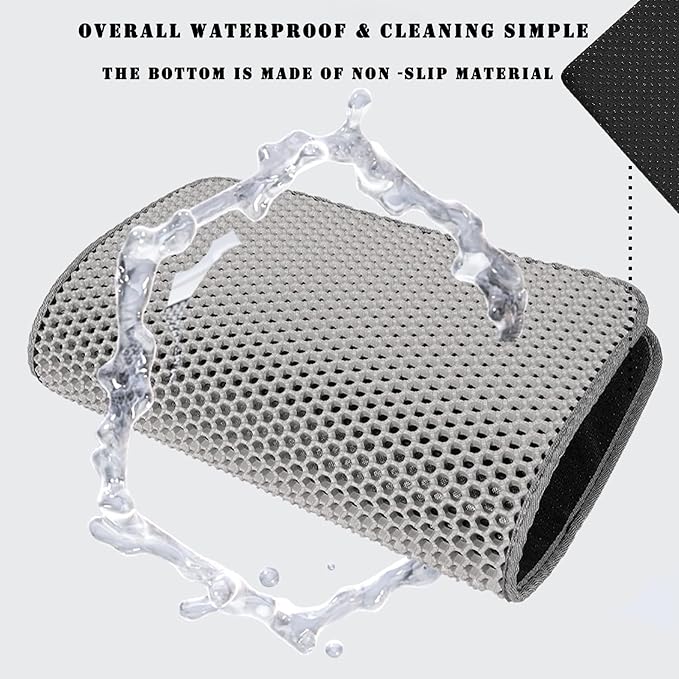 HCY&WLD Cat Litter Mat, 45x26/35x24/30x22/24x18 Inch Double Layer Cat Litter Box Mat, EVA Non-Slip, Waterproof Urine Proof Cat Litter Catcher Mat, Easy Clean Scatter Control (35x24 Inch, Gray)